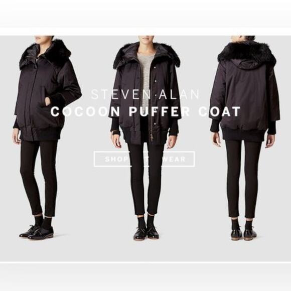 STEVEN ALAN Cocoon Puffer Jacket Lamb Shearling Fur Jacket Feather Down Relaxed - Picture 14 of 14